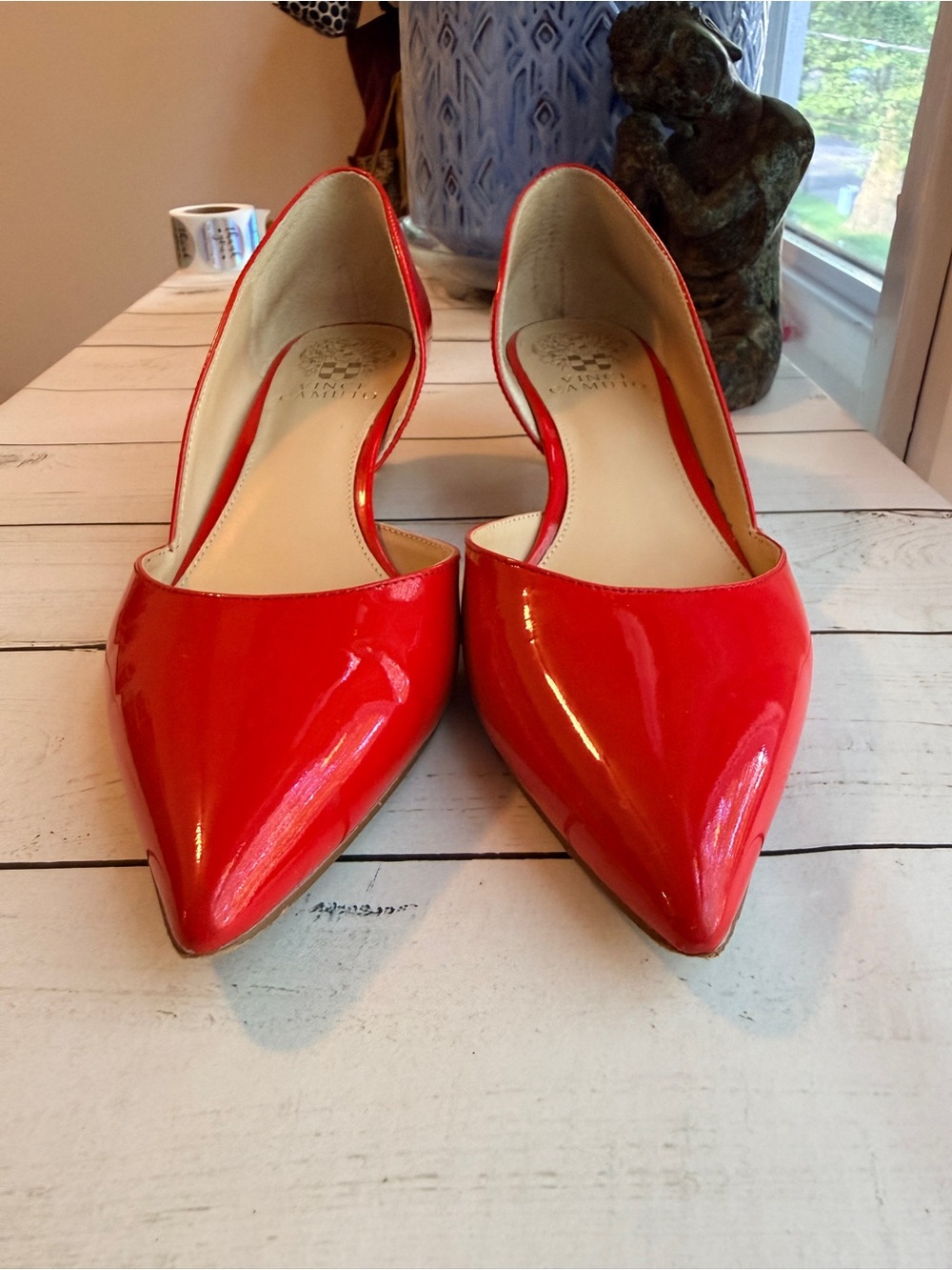 Vince Camuto | Red Patent Leather Pointed-Toe Kitten Heels - Picture 9 of 15
